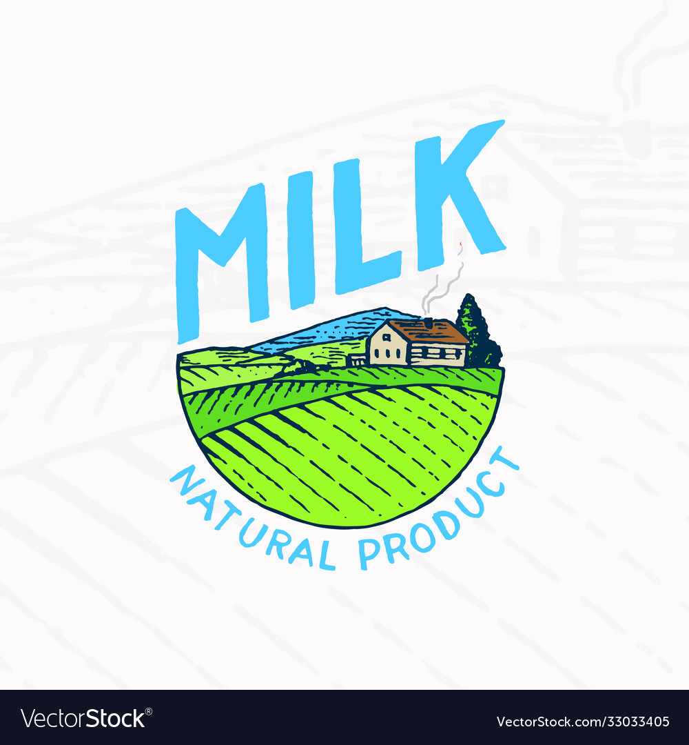 Milk meadow farm rural landscape vintage logo Vector Image