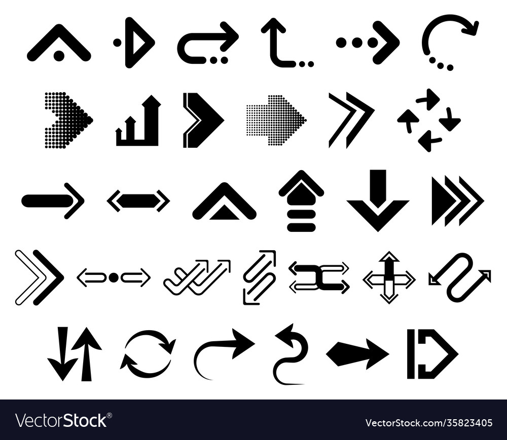 Set isolated next or right move arrows Royalty Free Vector