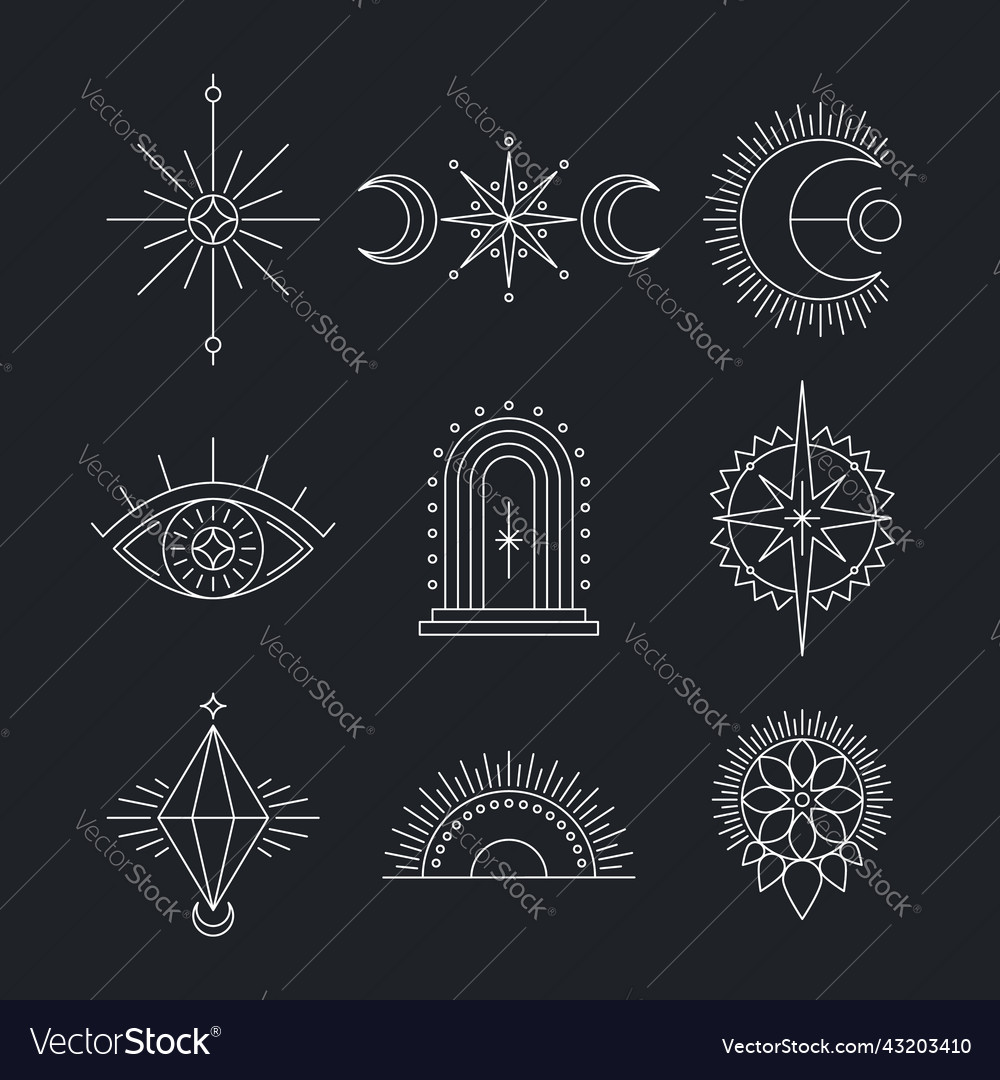 Esoteric symbols thin line spiritual vector image Esoteric symbols thin line spiritual