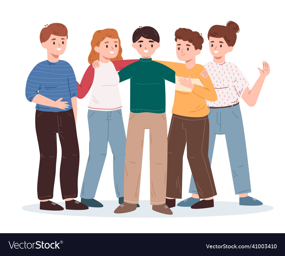 Happy friends group gathering holding hands Vector Image