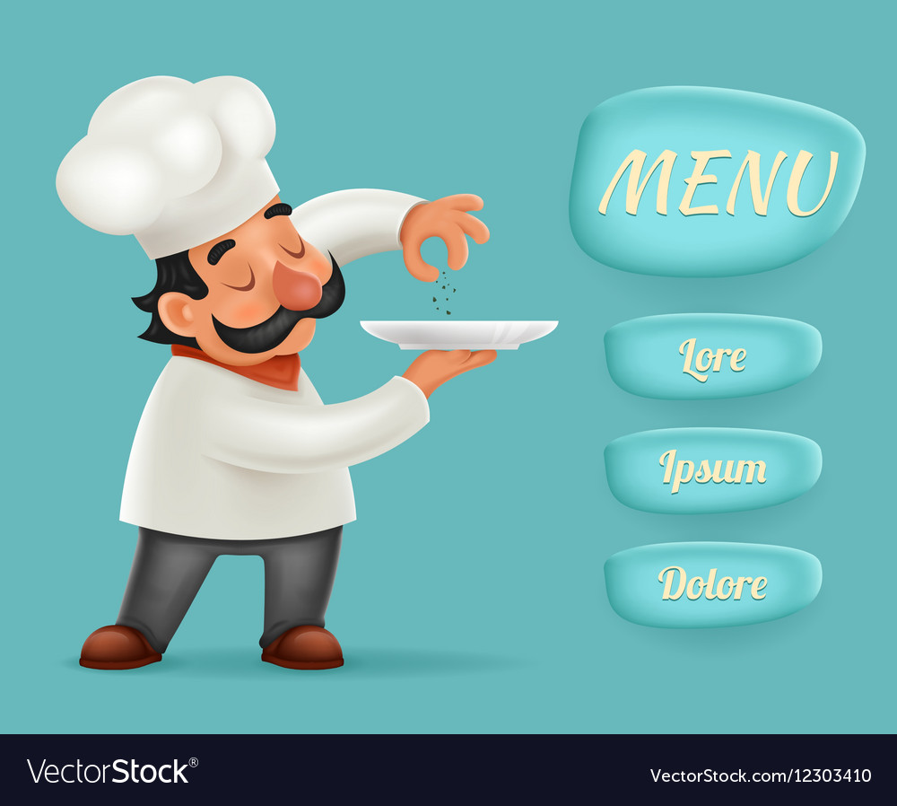 Menu Buttons Interface Chef Cook Serving Food 3d Vector Image