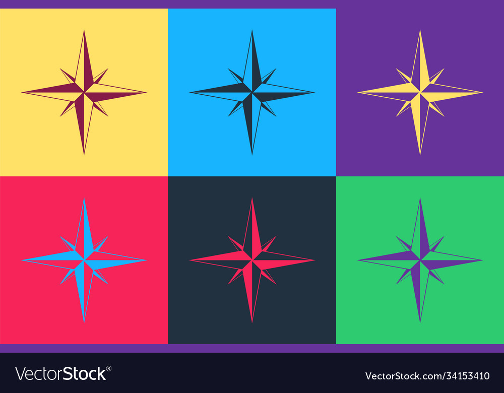 Pop art wind rose icon isolated on color