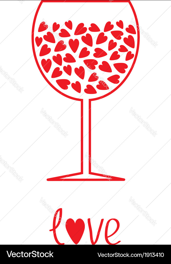 Wine glass with hearts inside card Royalty Free Vector Image
