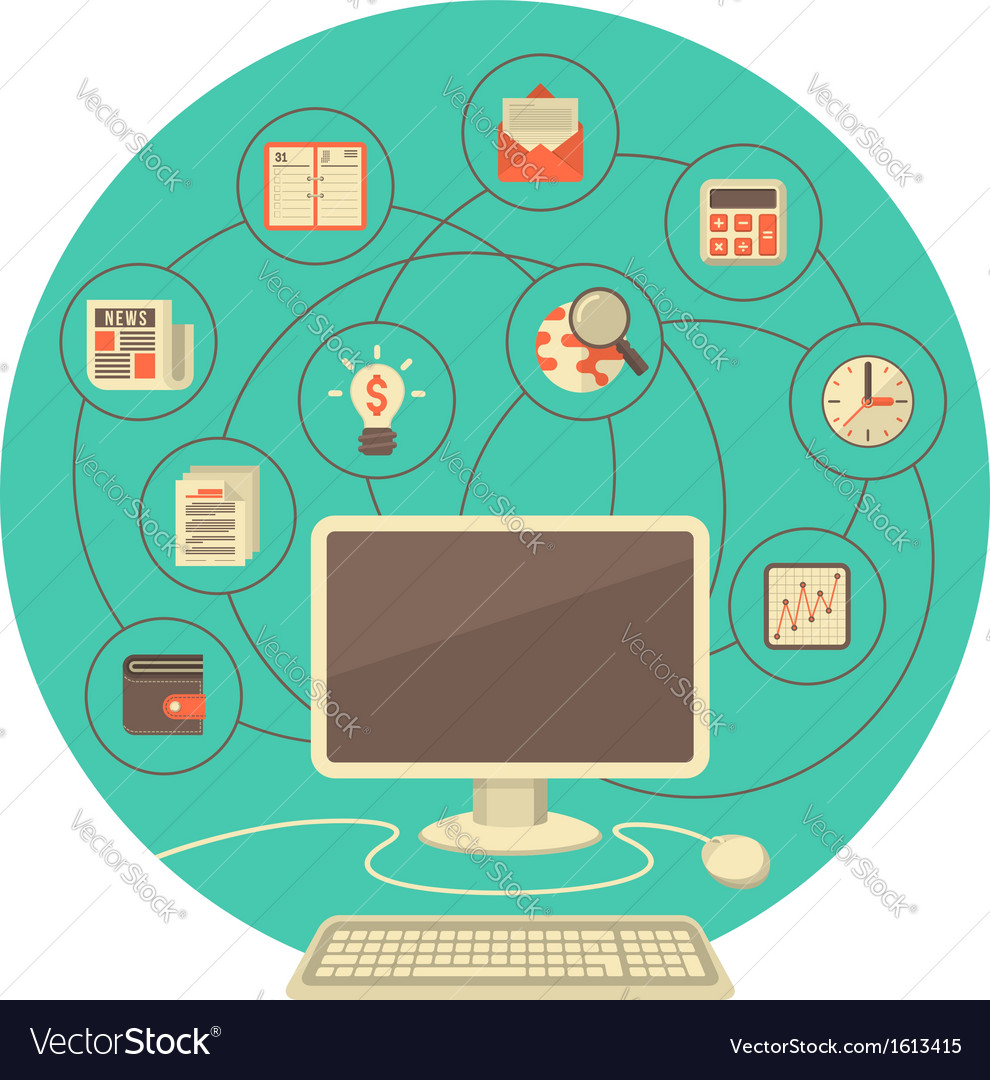 Computer as Tool for Business in Turquoise Circle Vector Image