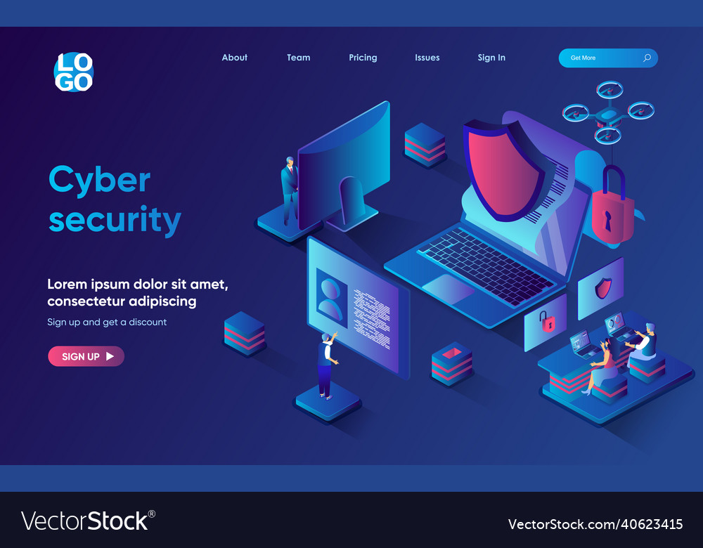 Cyber security concept isometric landing page Vector Image