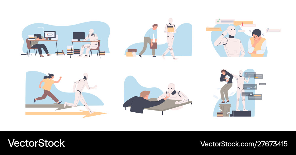 Robot versus human flat set Royalty Free Vector Image