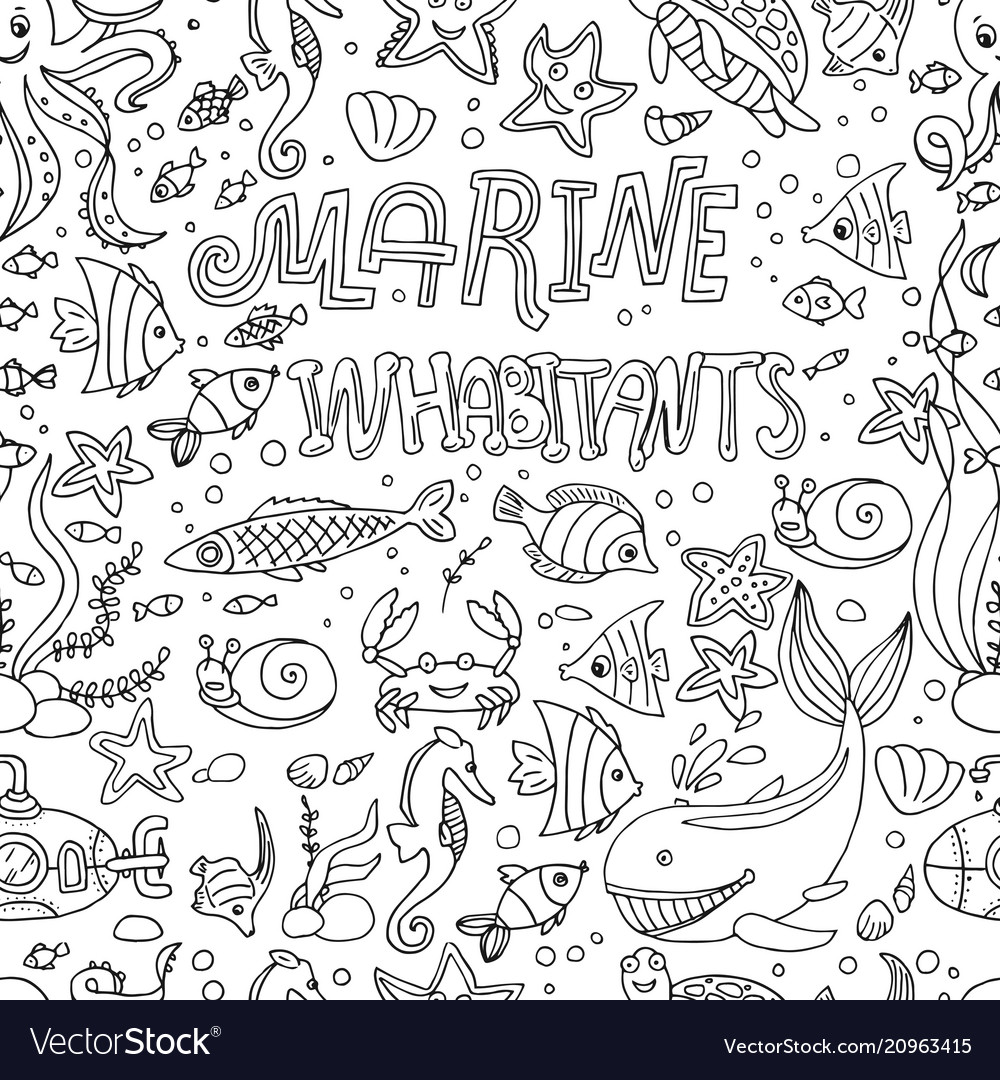 Seamless pattern marine inhabitants Royalty Free Vector