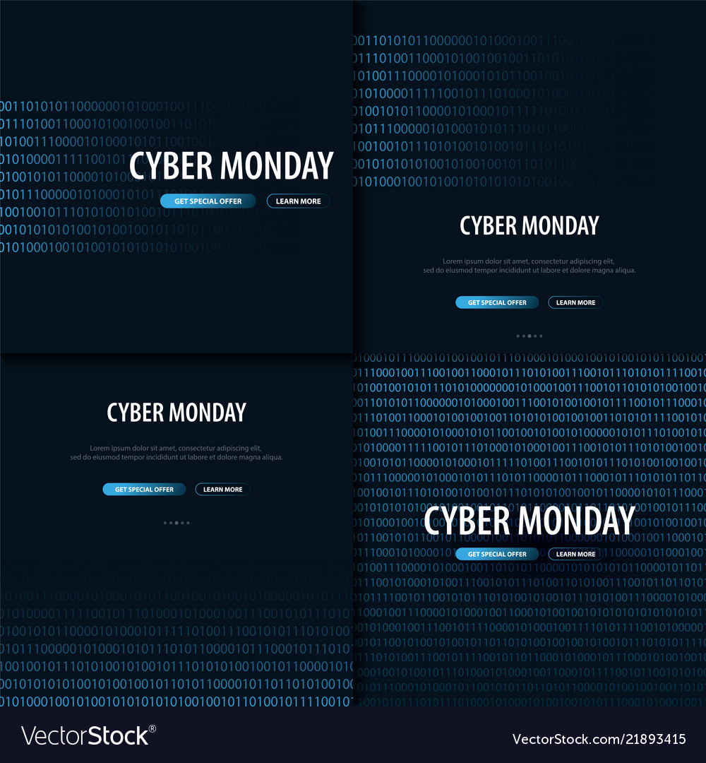 Set of cyber monday sale banner with binary code