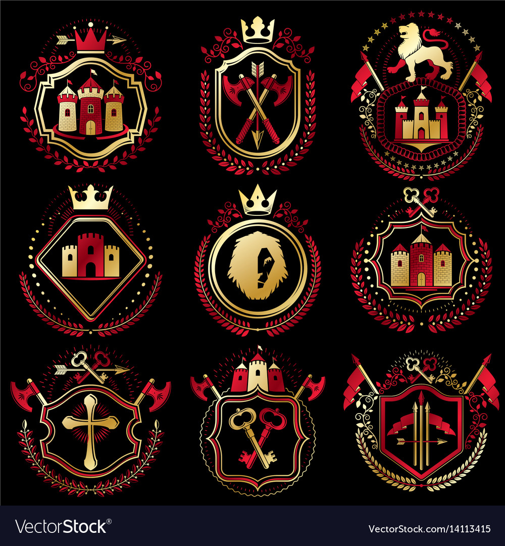 Set of vintage elements heraldry labels stylized