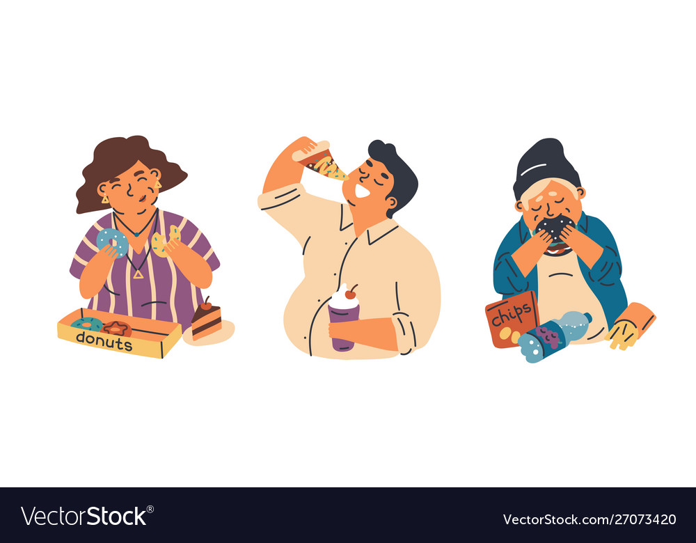 Food addiction flat set Royalty Free Vector Image