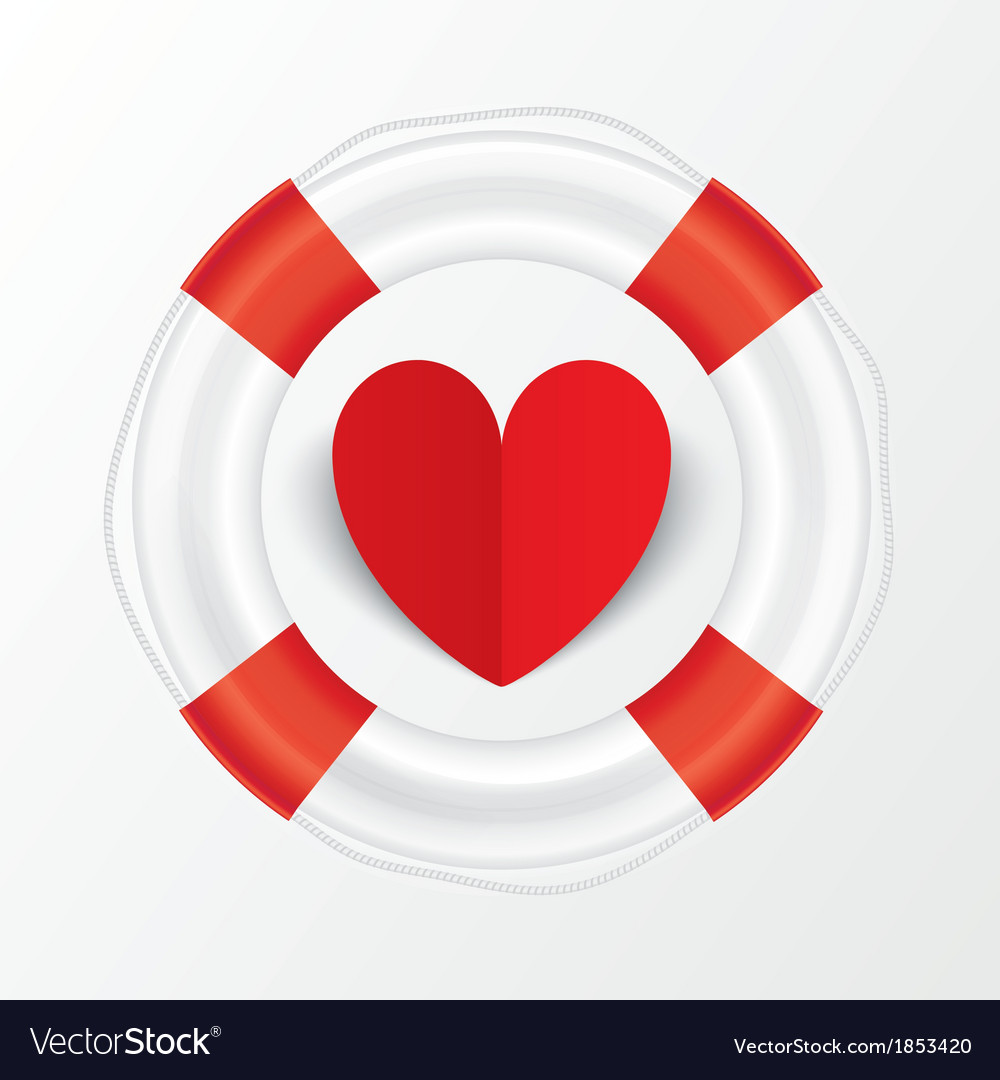 Red paper heart in lifebuoy valentines day card