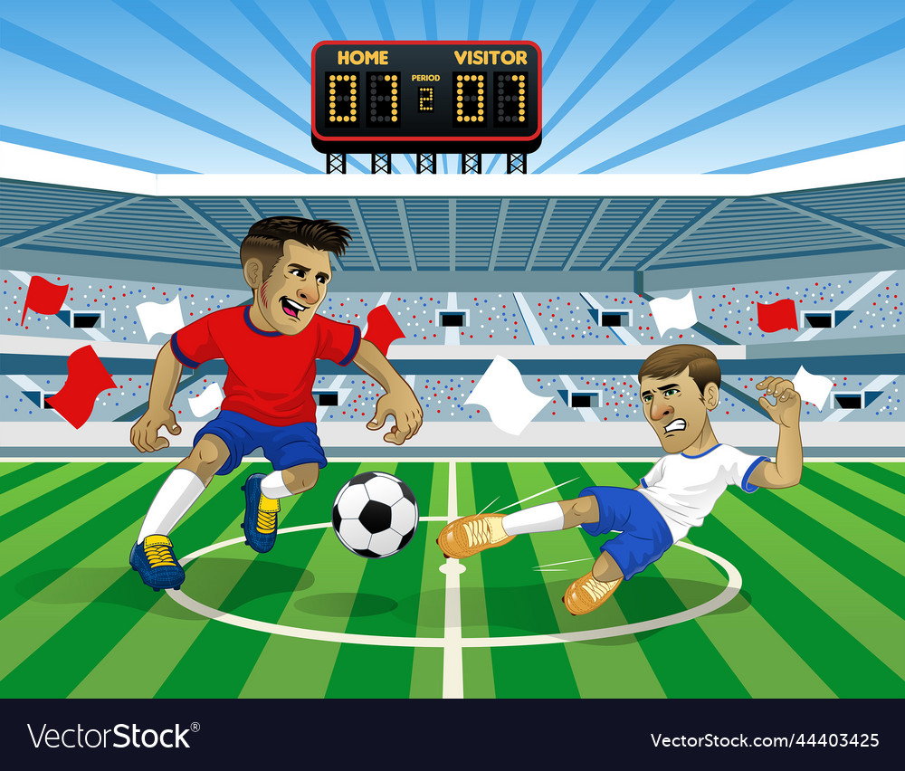 Cartoon Football Player Playing In The Stadium Vector Image