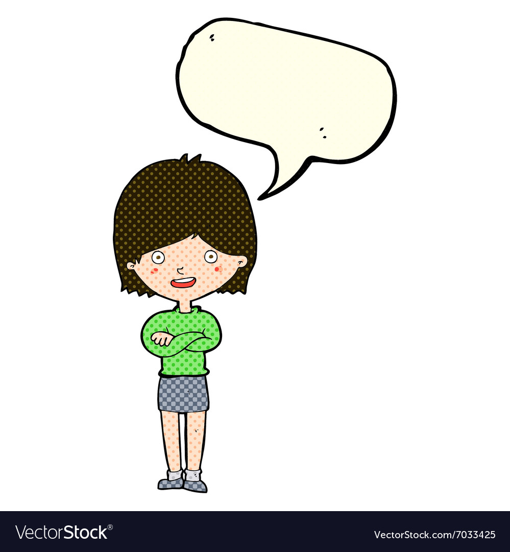 Cartoon happy woman with speech bubble Royalty Free Vector