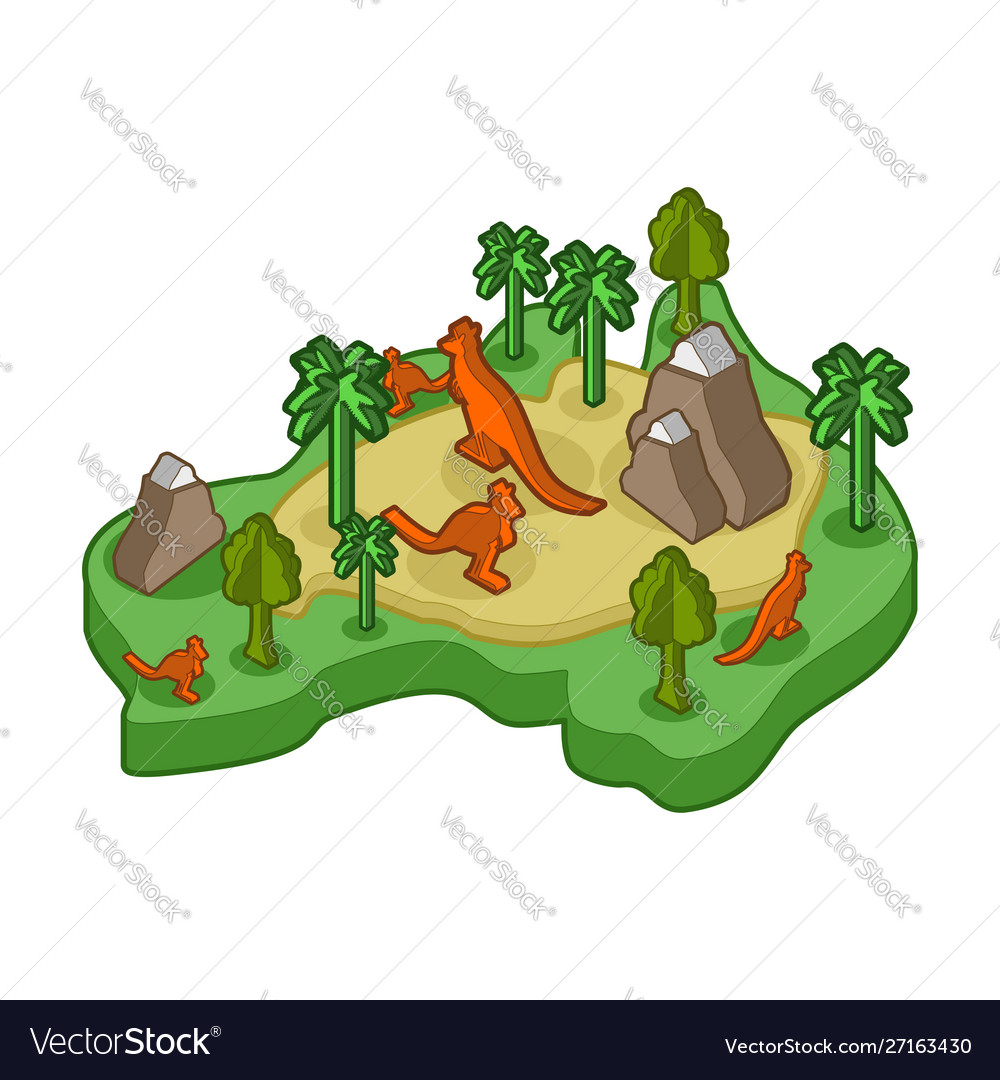 Australia map animal isometric style flora