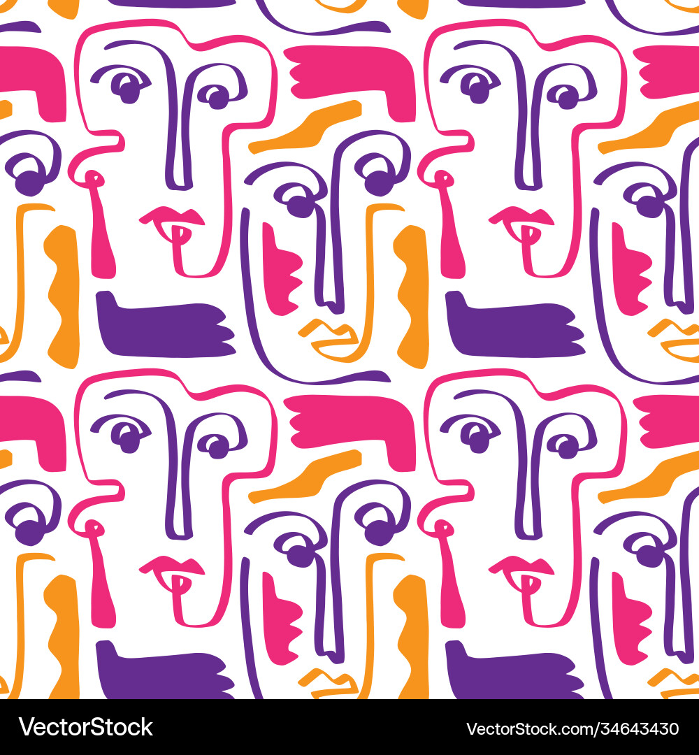 Colored modern abstract faces seamless pattern Vector Image