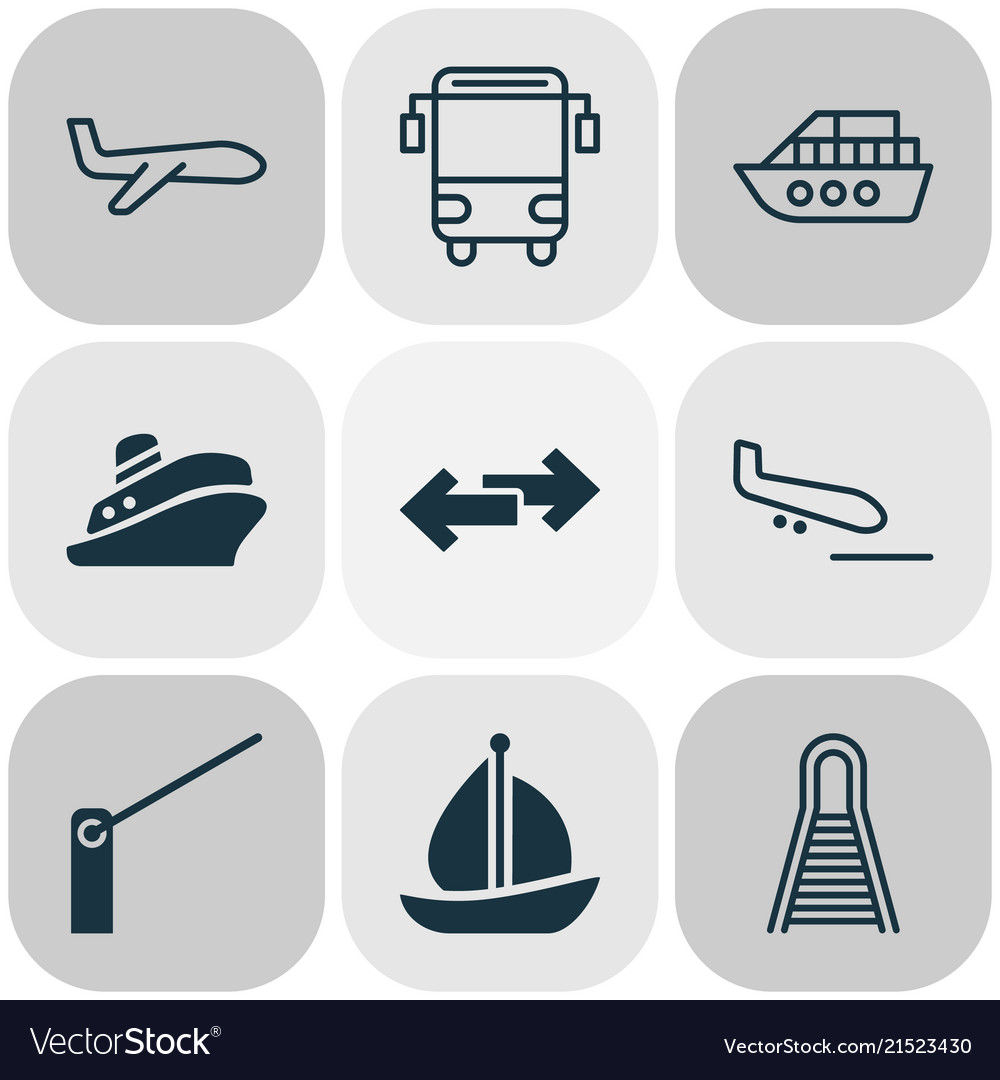 Delivery icons set with school bus vessel plane Vector Image