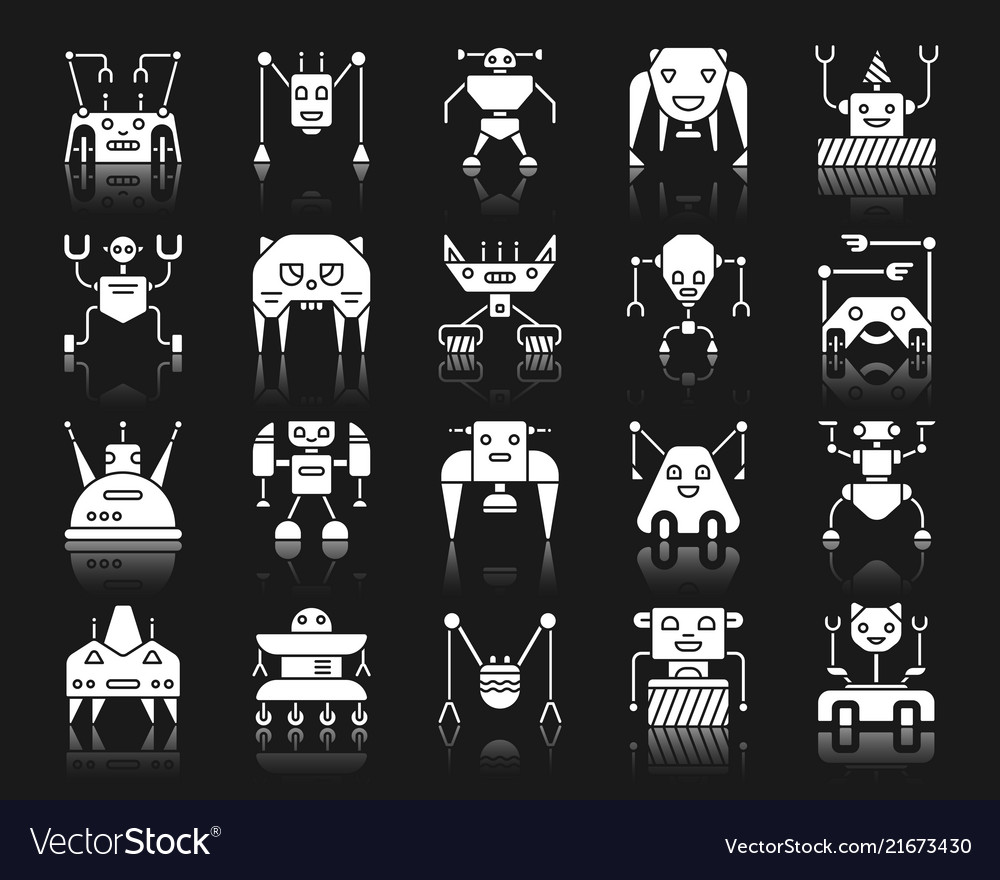 Roboter weiße Silhouette Icons Set