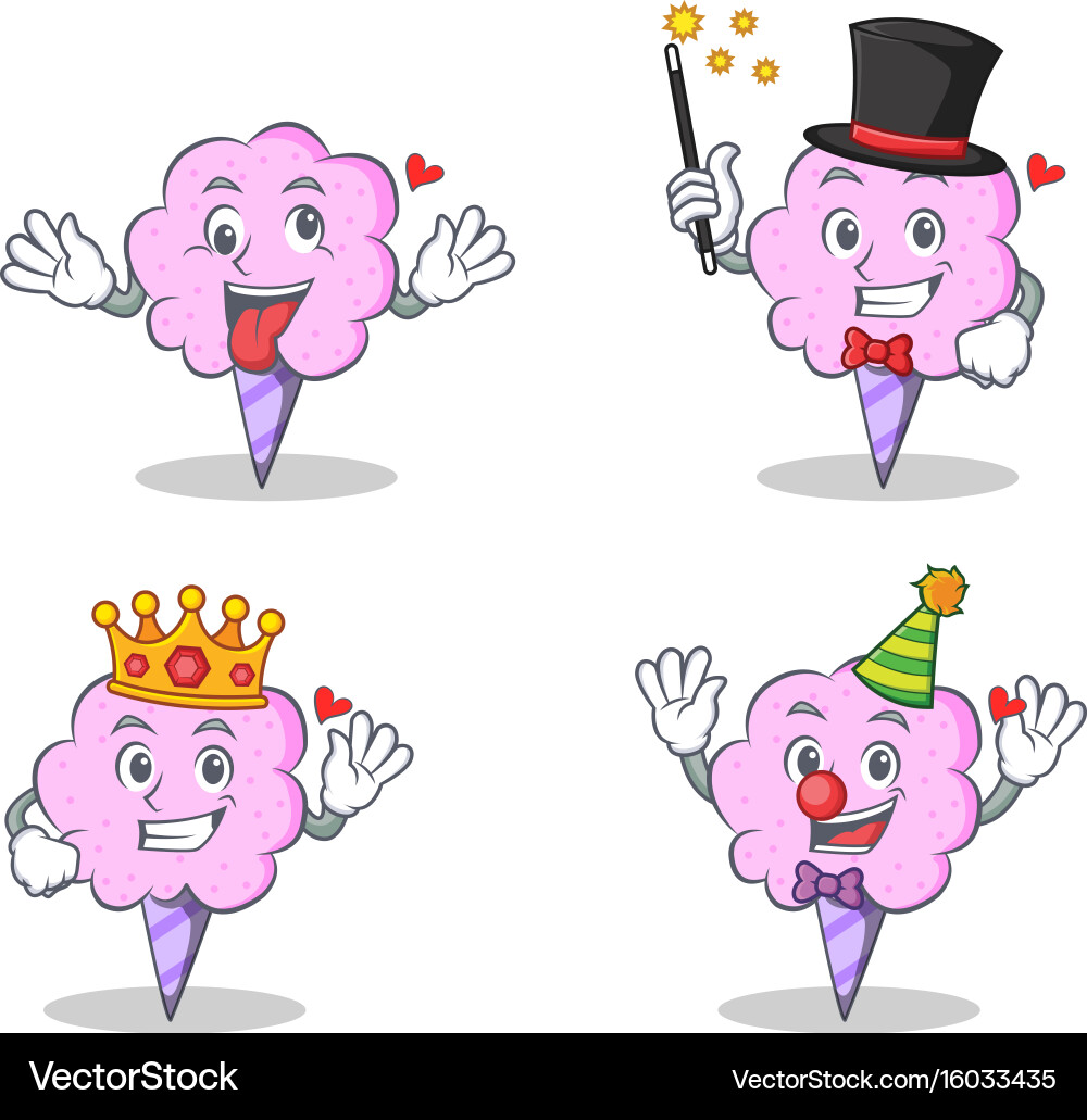 Cotton candy character set with crazy magician Vector Image