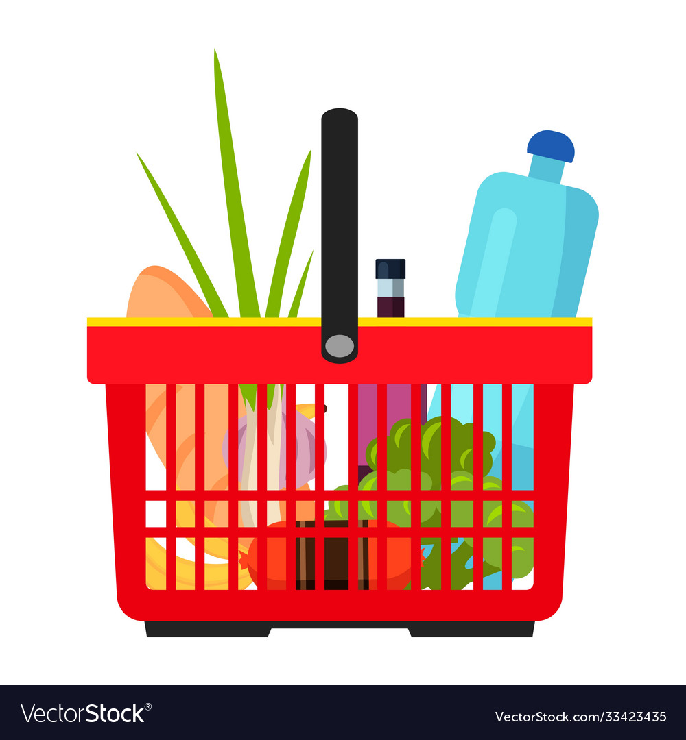 Groceries basket isolated on white backdrop Vector Image