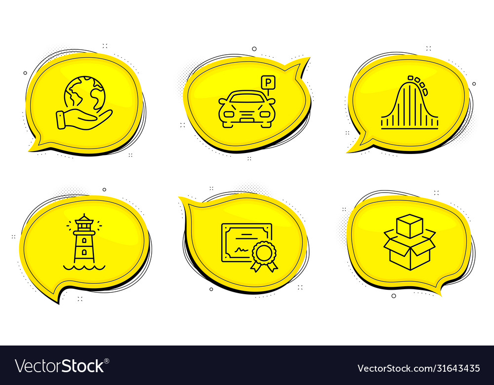 Packing boxes lighthouse and parking icons set