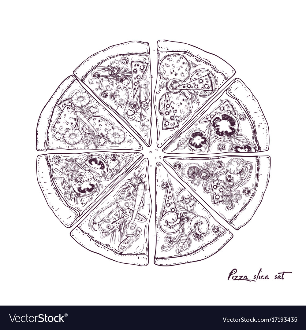 Pizza Divided Into Eight Slices With Different Vector Image