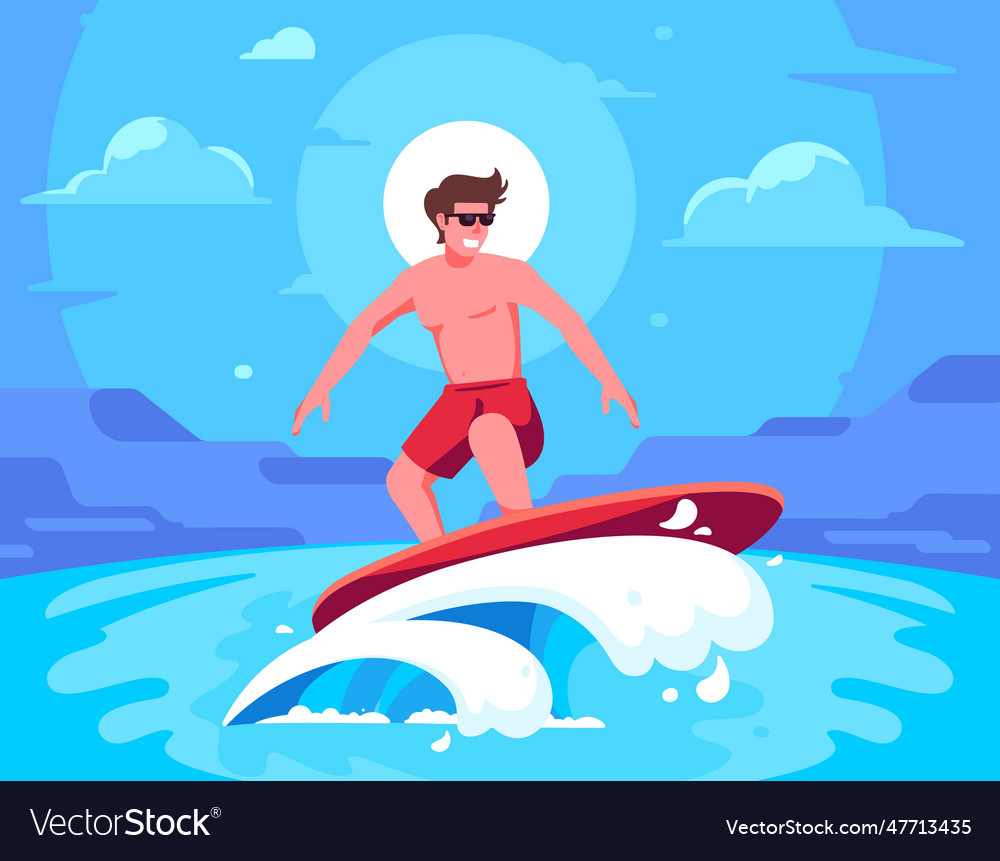 Surfer riding surfboard on water wave