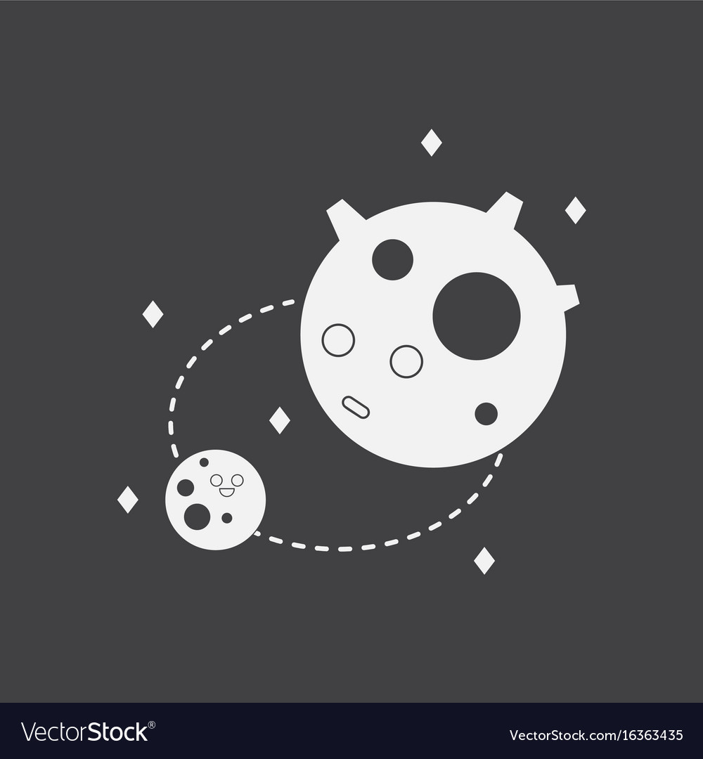 White icon on black background satellite and orbit