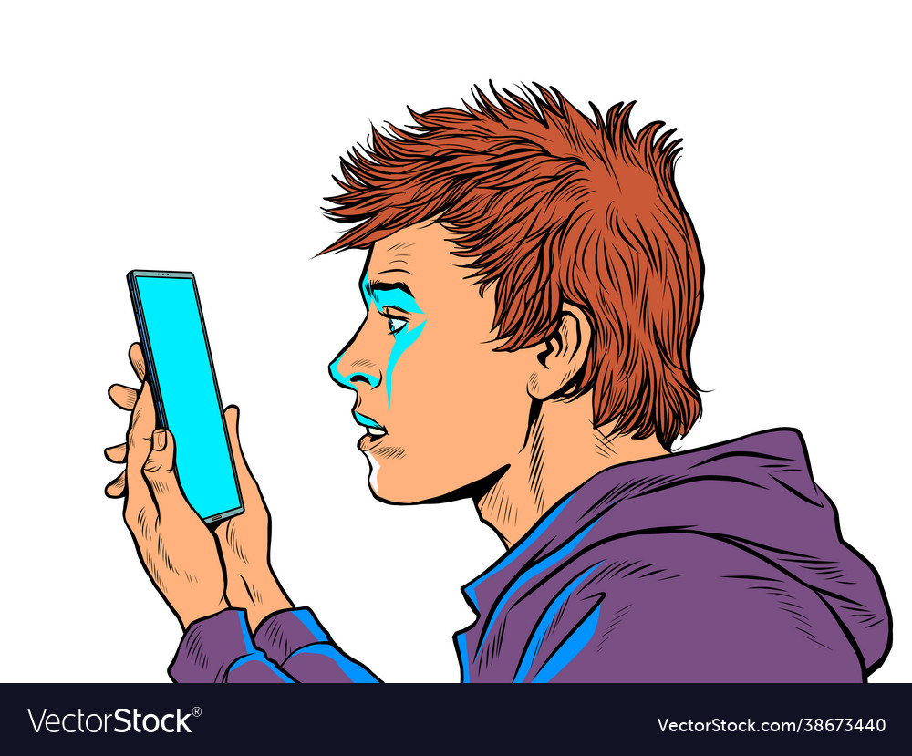 A teenage guy and smartphone internet and apps vector image A teenage guy and smartphone internet and apps