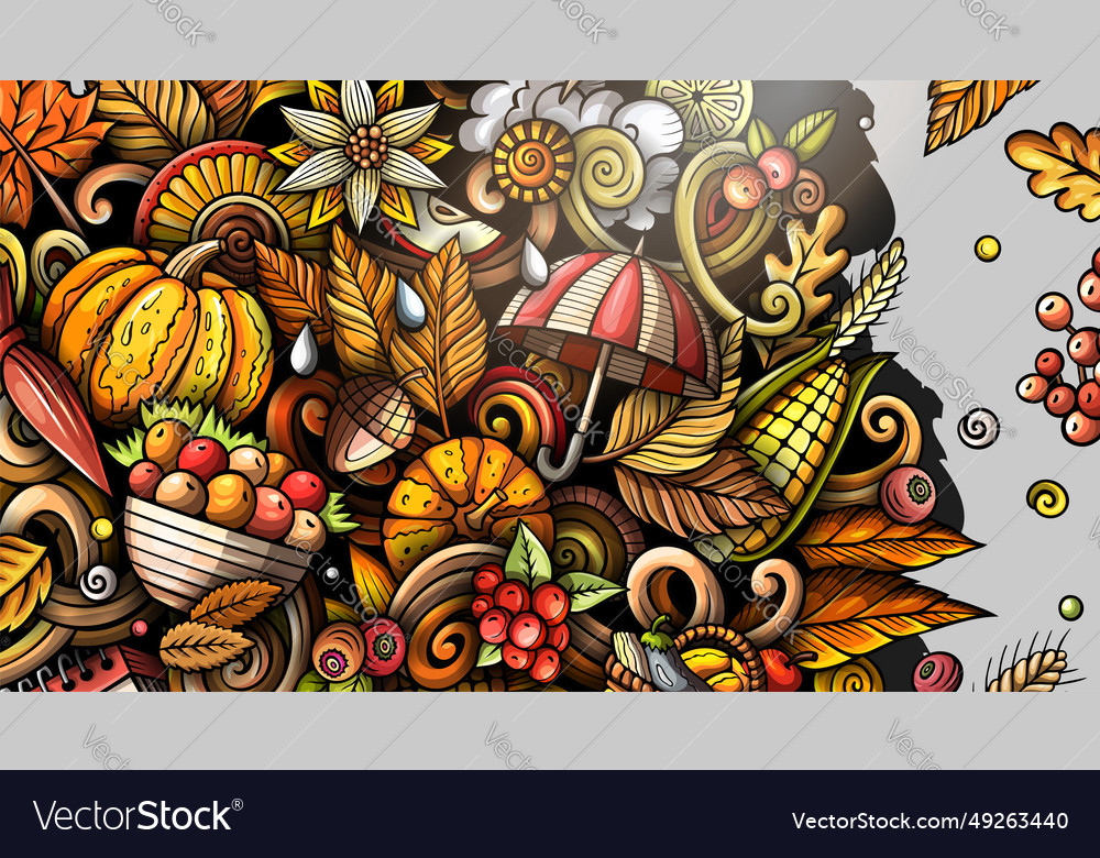 Cartoon cute colorful doodles fall season banner Vector Image