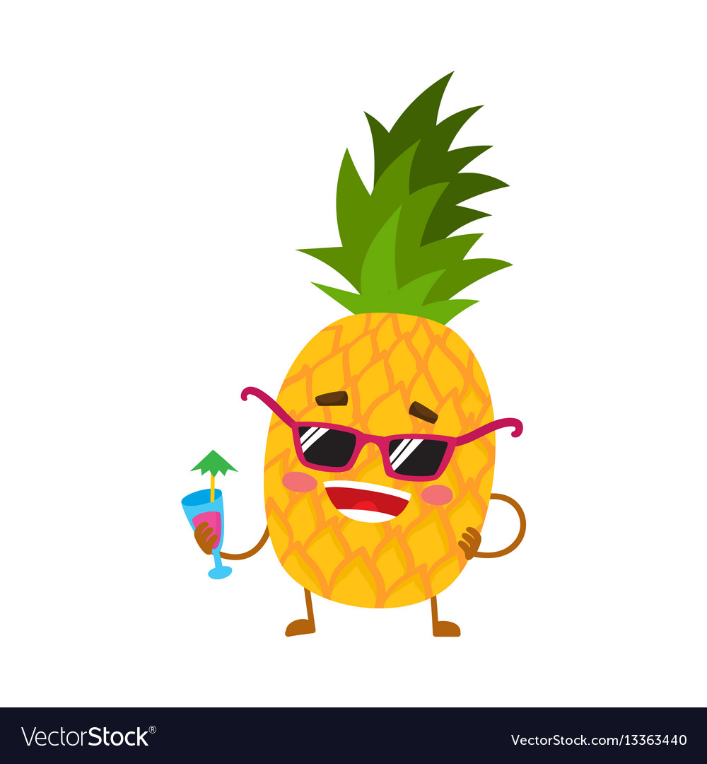 Cute And Funny Pineapple Character In Sunglasses Vector Image