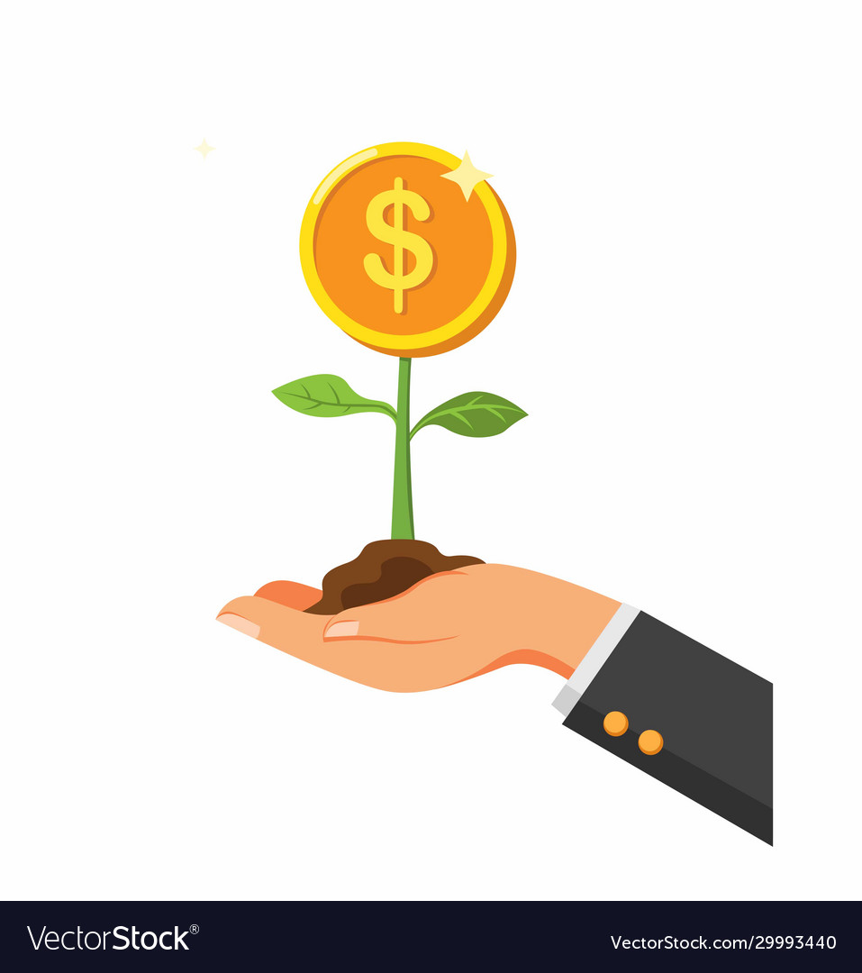 Hand holding plant with coin investment profit sy Vector Image