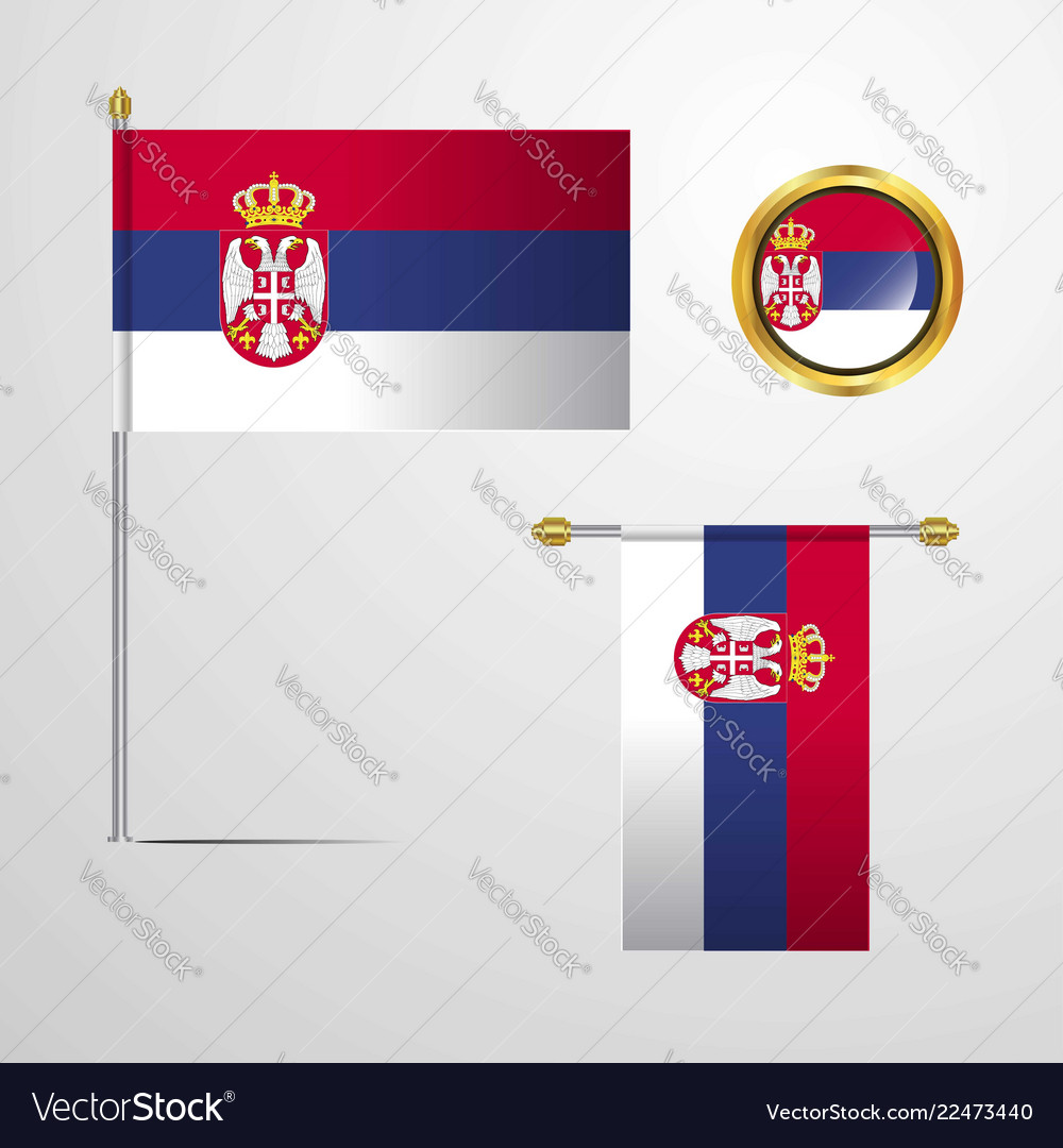 Serbia waving flag design with badge