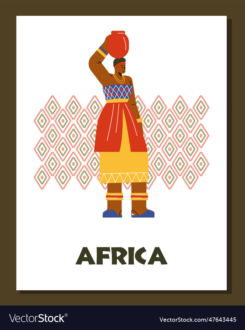 Africa banner or card with woman in ethnic african