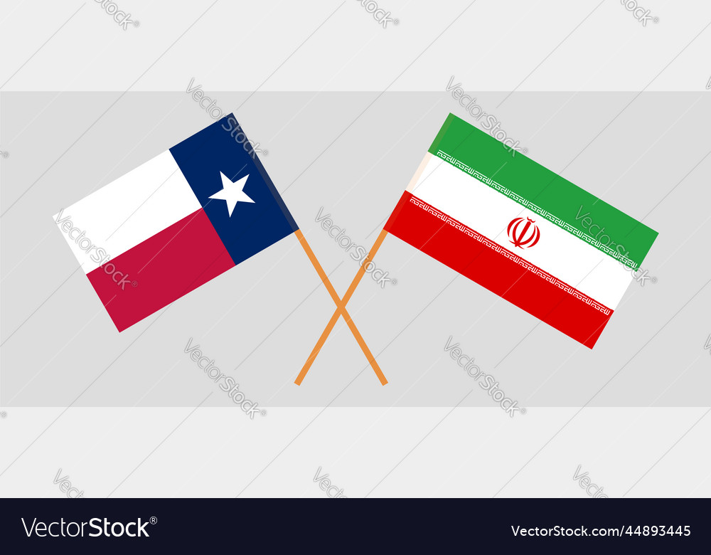 Crossed flags of the state of texas and iran Vector Image