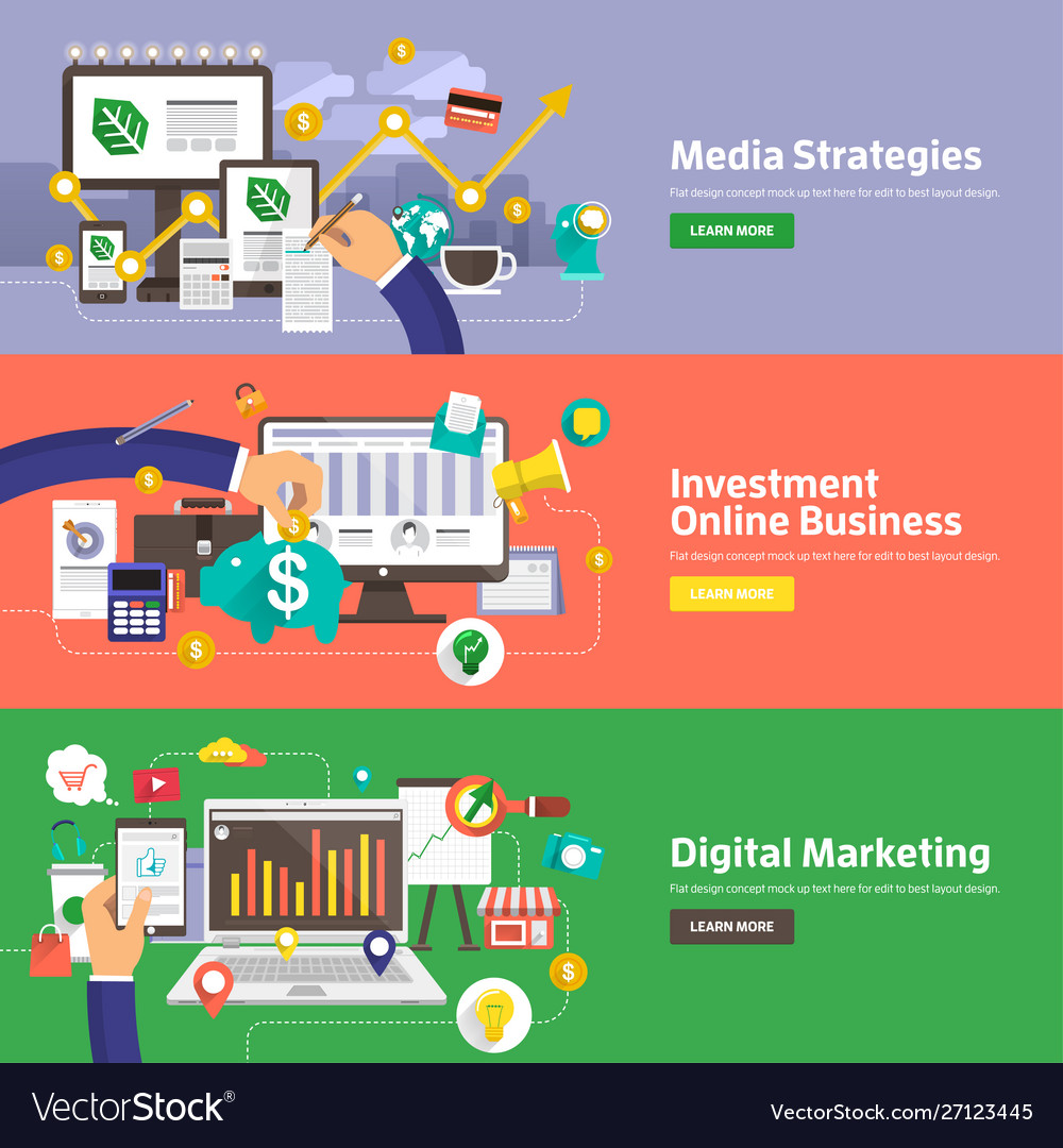 Flat design concepts for media strategies Vector Image