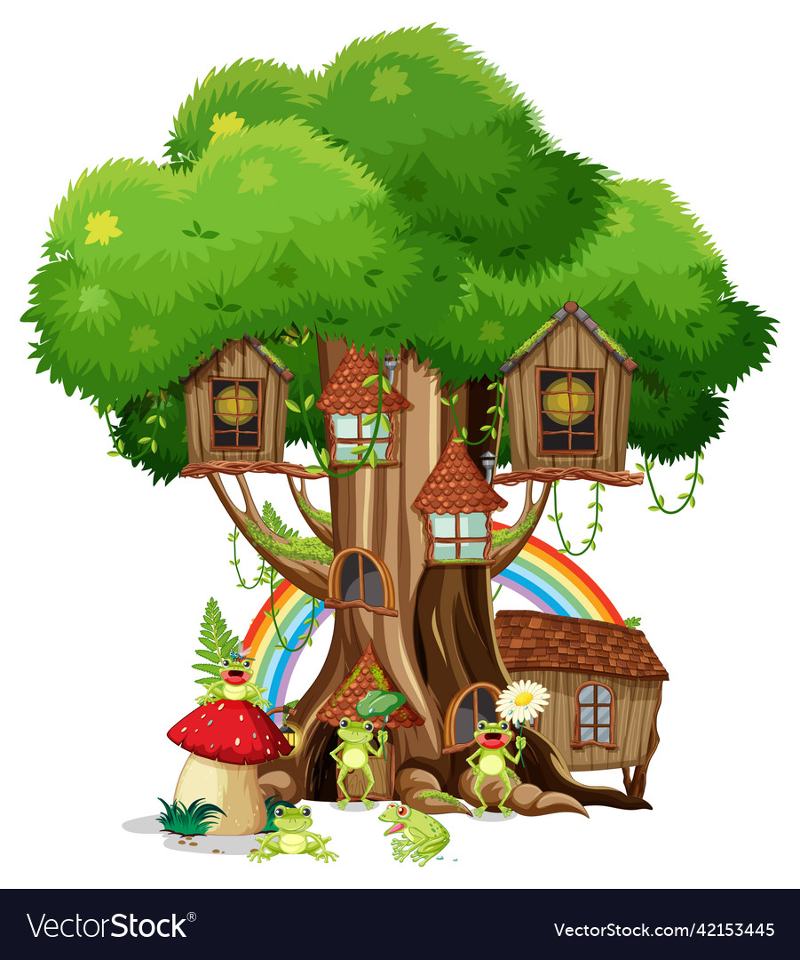 Happy insect cartoon at fairy tree house Vector Image