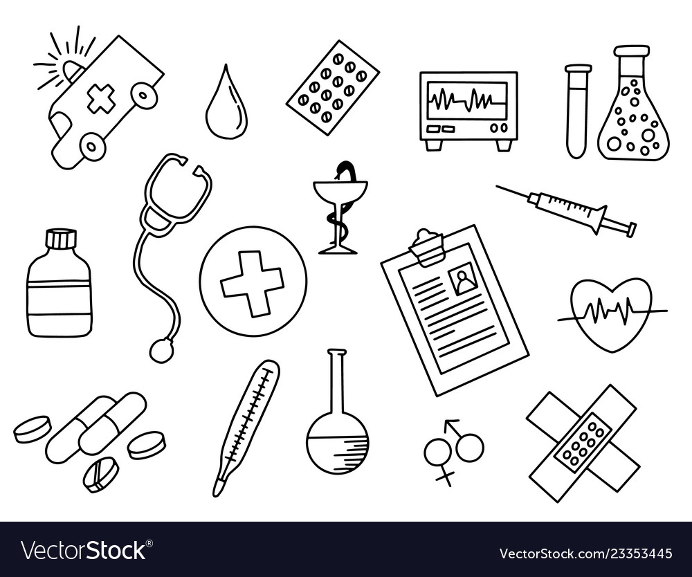 Healthcare doodle black and white with outline Vector Image