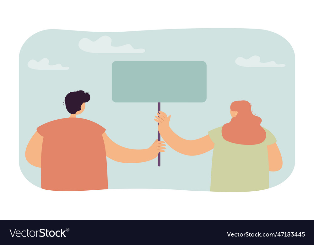 Man and woman holding banner together Royalty Free Vector