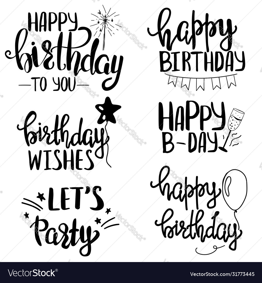 Set happy birthdays lettering phrases Royalty Free Vector