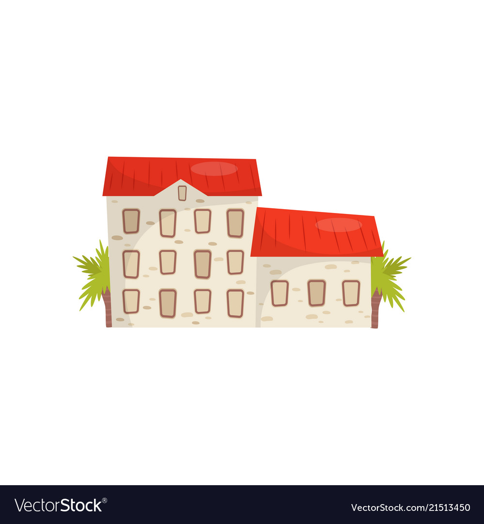 Flat icon of large stone house with bright