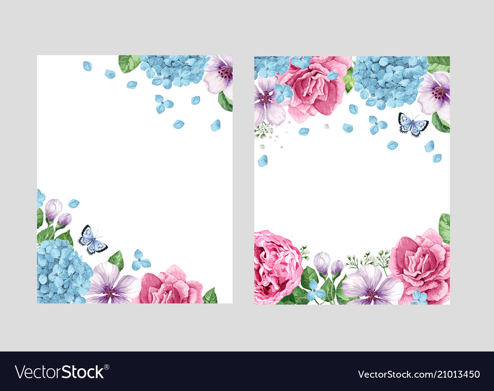 Floral blank template set flowers in watercolor Vector Image