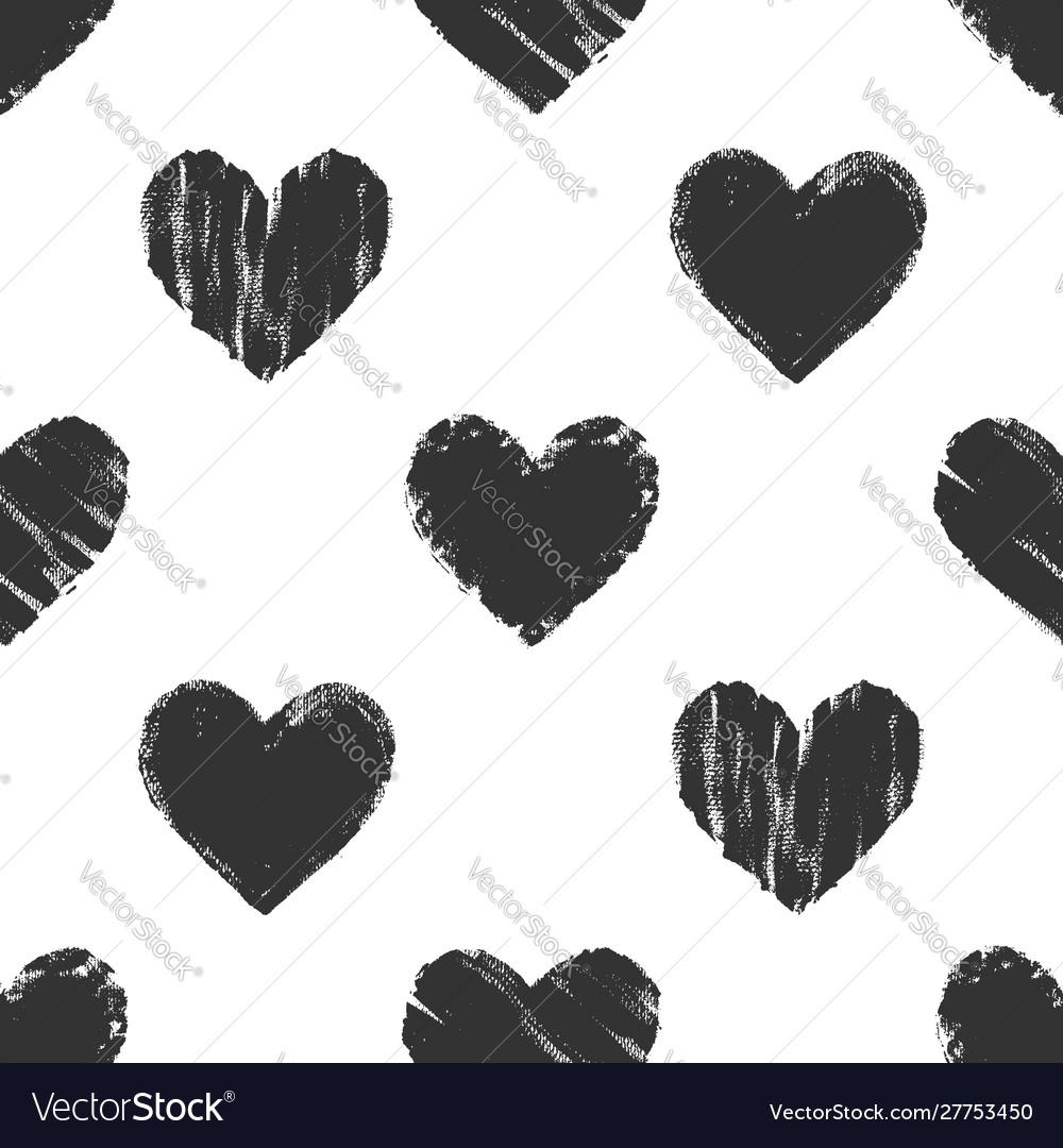 Hand drawn grunge hearts seamless pattern