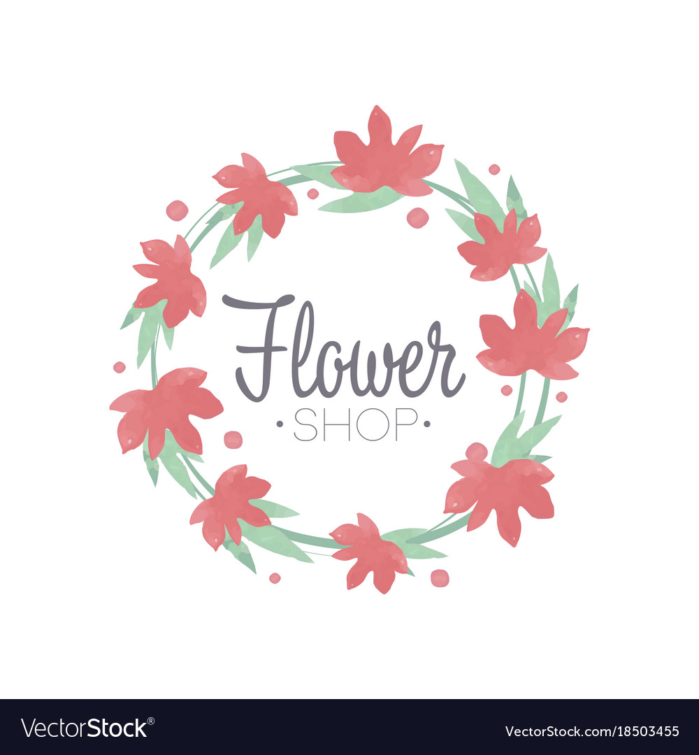 Flower shop green and red colorful logo template