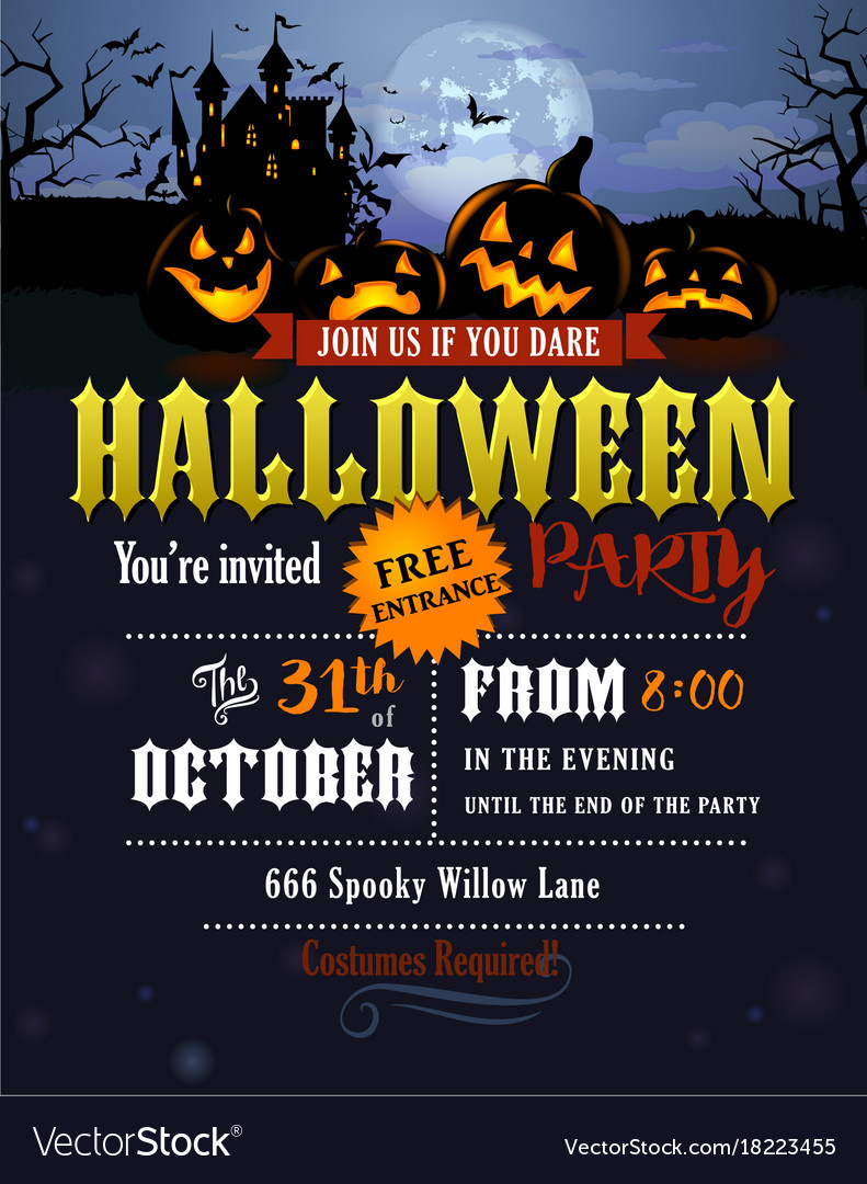 Halloween party invitation with dracula castle Vector Image