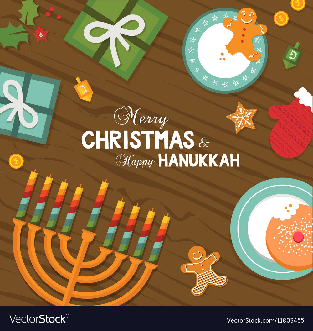 Merry christmas and happy hanukkah celebration Vector Image