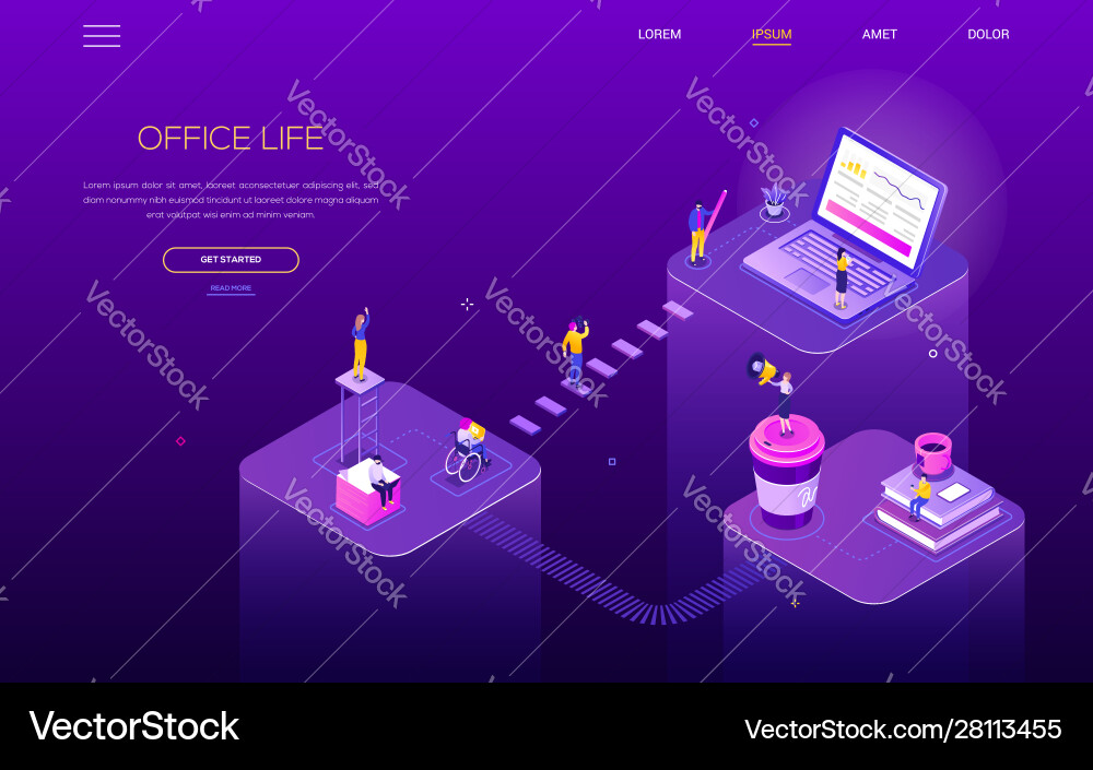 Office life - colorful isometric web banner Vector Image