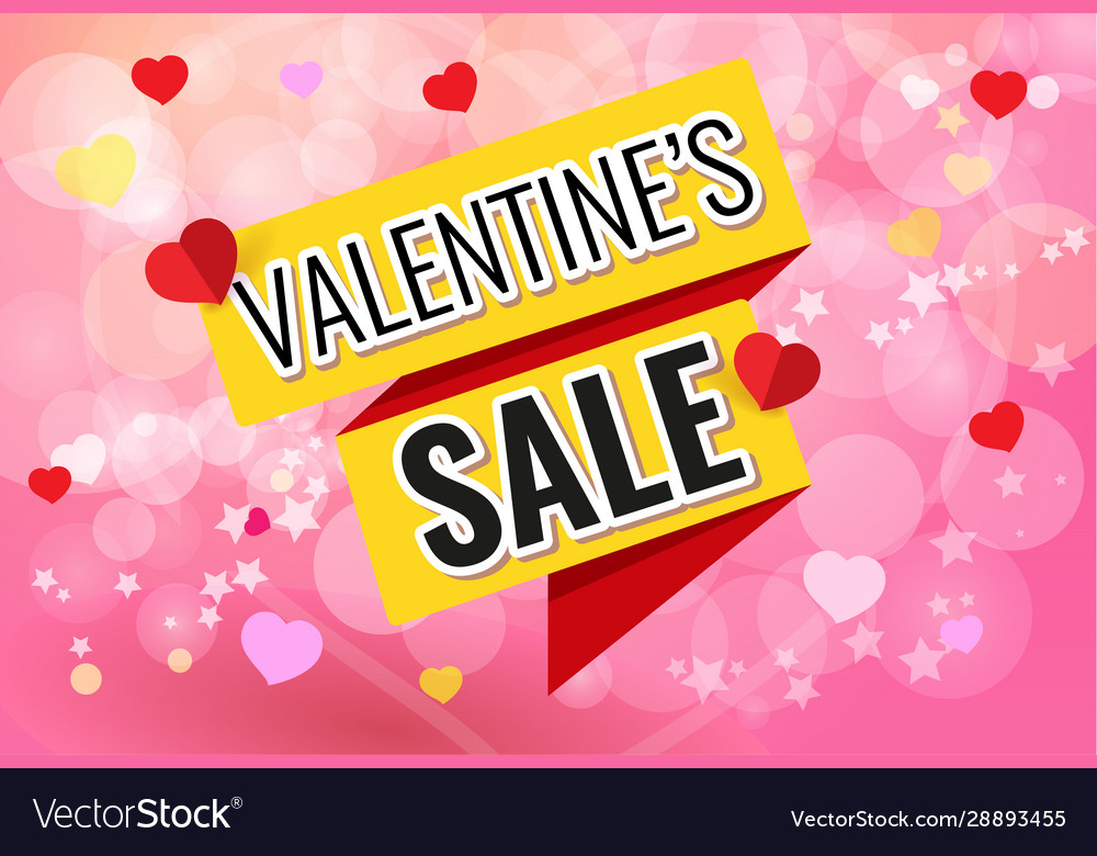 Pink poster with yellow ribbon and text valentines