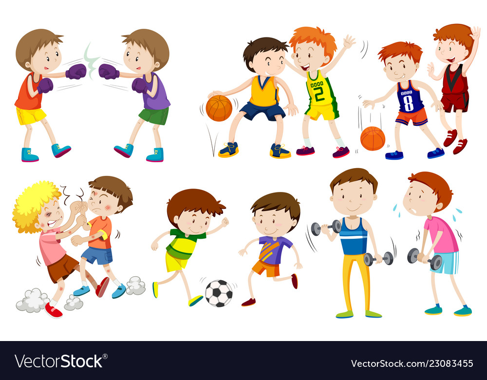 Set of boys doing activities Royalty Free Vector Image