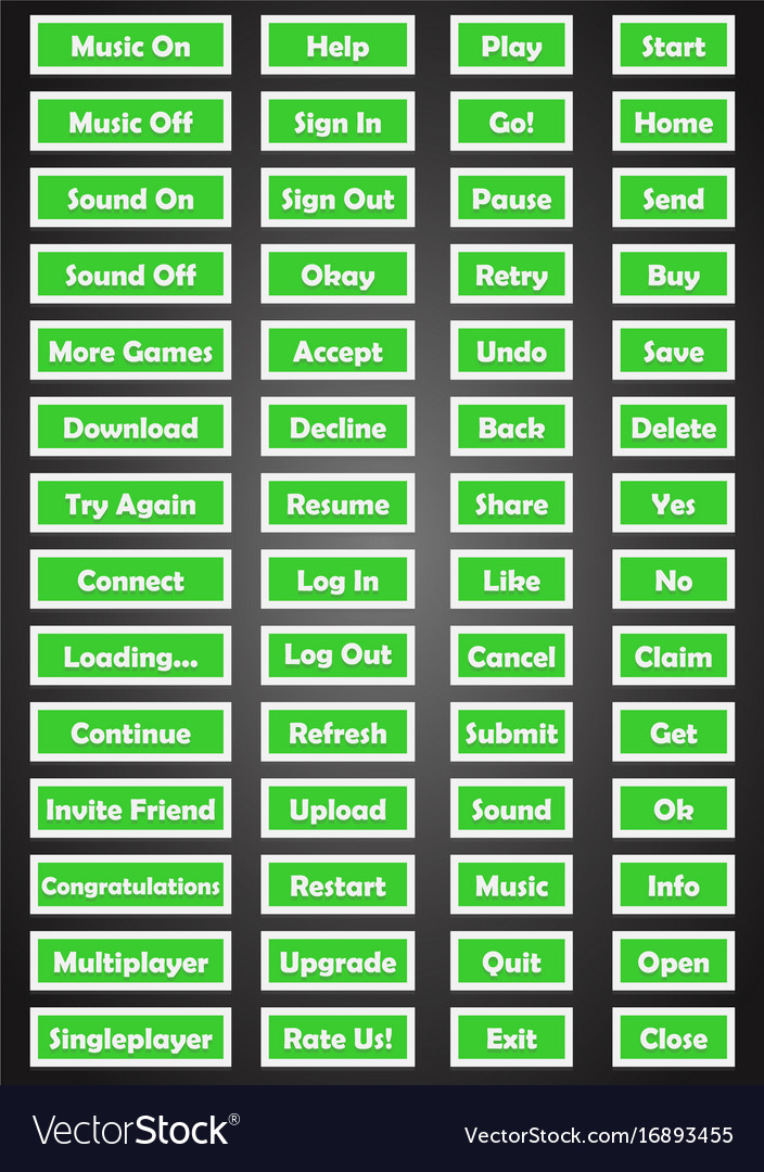 Set of text game buttons in flat style