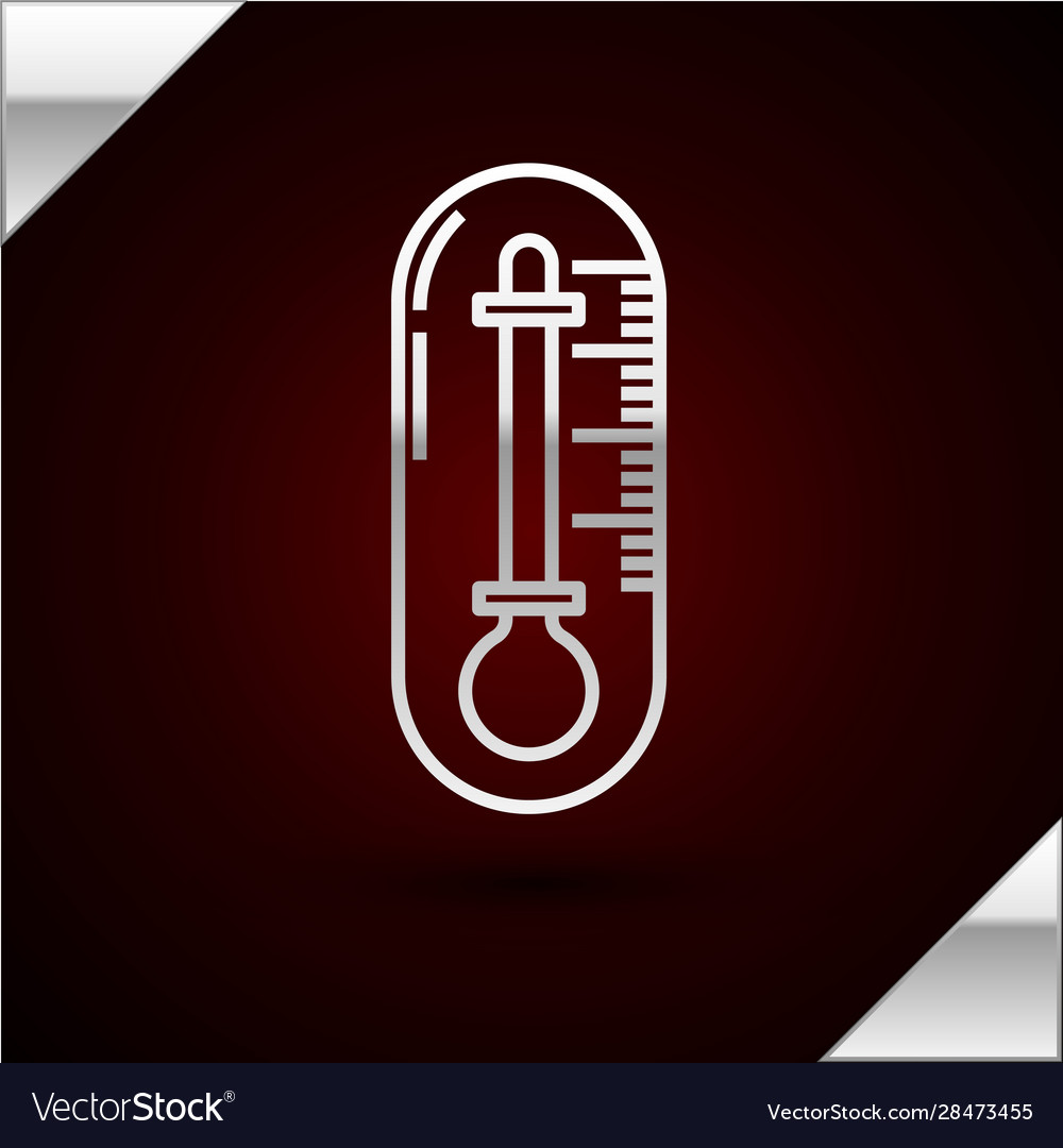 Silver line thermometer icon isolated on dark red